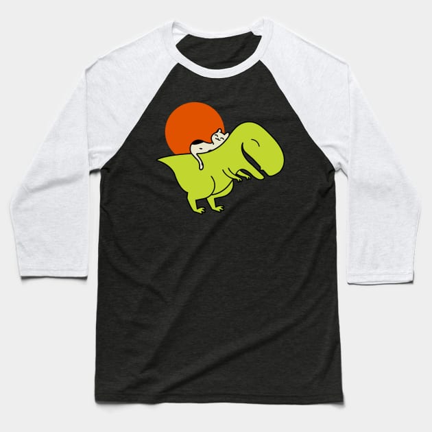 Cute Trex With Cat On The Back Baseball T-Shirt by MikeHelpi